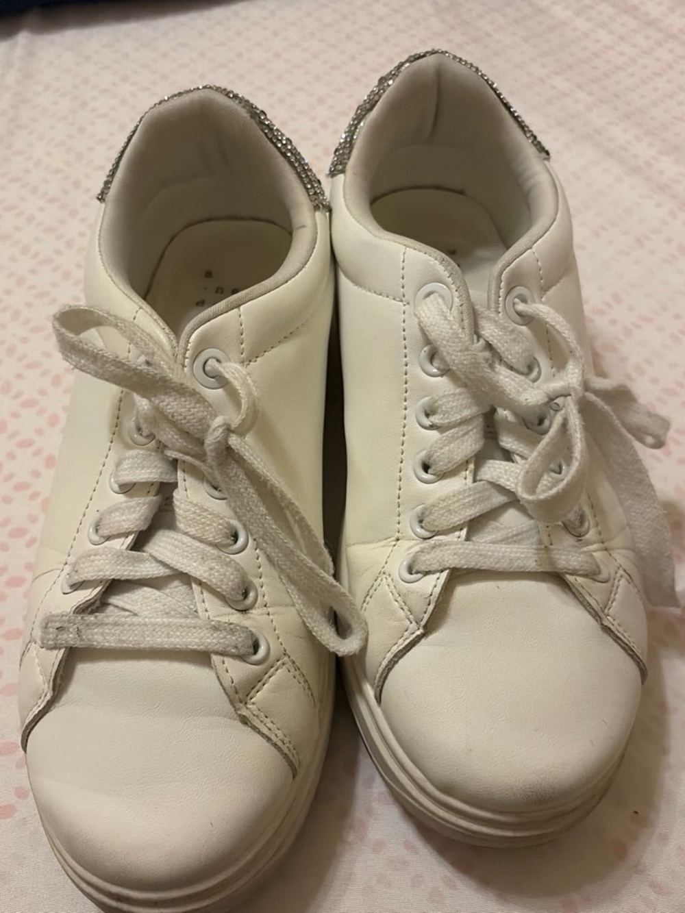 a new day White Lace-Up Sneakers with Sparkle Heel Accent